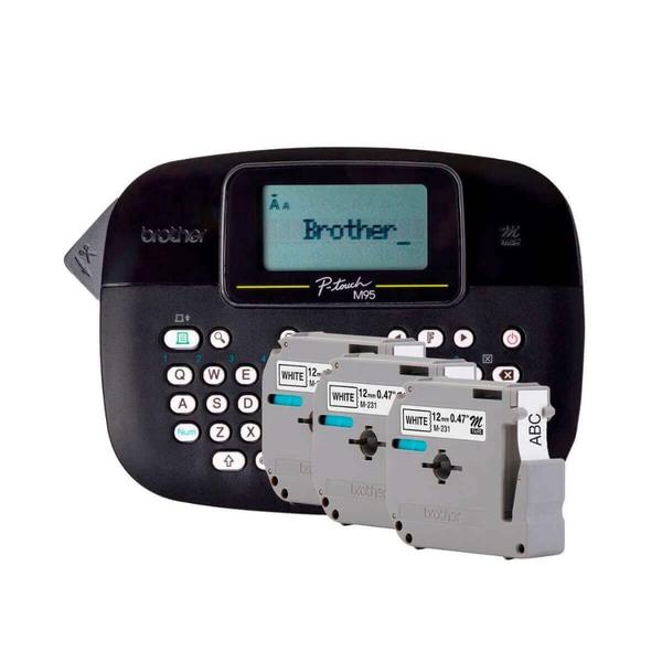 Imagem de Rotulador Brother Eletrônico Portátil PT-M95BK com 3 fitas