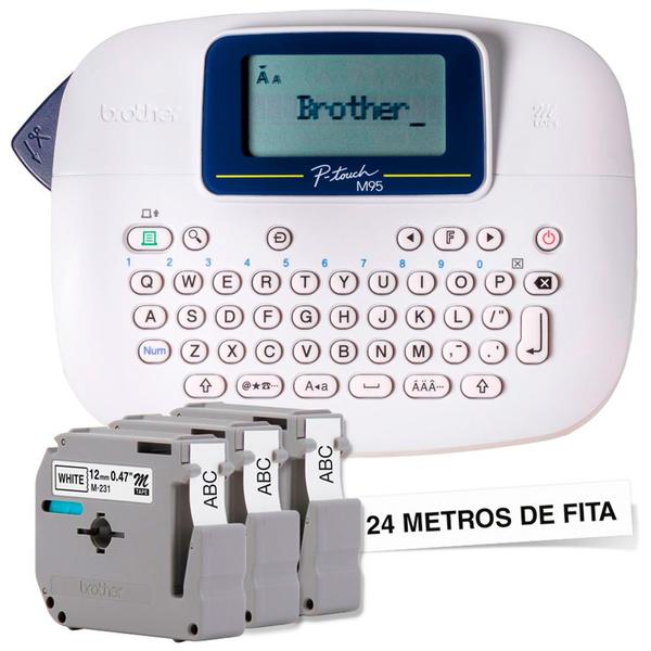 Imagem de Rotulador Eletrônico Branco Portártil Brother PT M95WTBP Com 3 Fitas M231