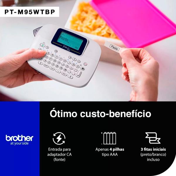 Imagem de Rotulador Eletrônico Branco Portártil Brother PT M95WTBP Com 3 Fitas M231