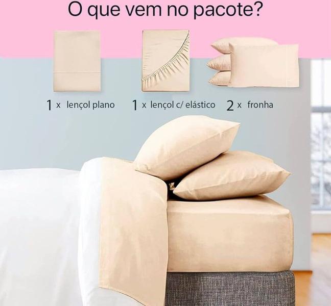 Imagem de ROUPA CAMA Jogo De Lençol Casal Padrão 04 Peças LISO PREMIUM