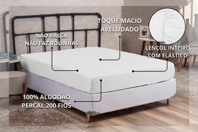 Imagem de Roupa Cama King 200 Fios Lençol com Elástico de Algodão