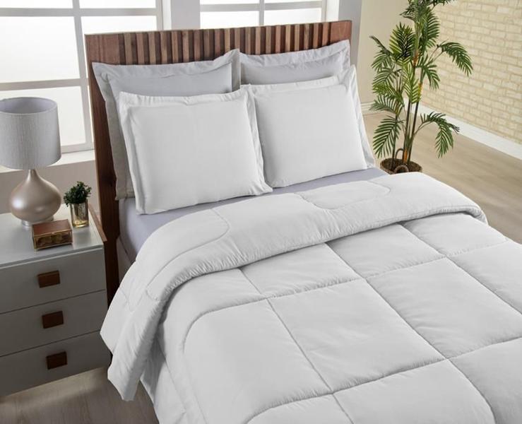 Imagem de Roupa Cama Kit Edredom Joyce Micropercal 400 Fios Cama Casal Queen Liso 3pcs Toque Acetinado Macio