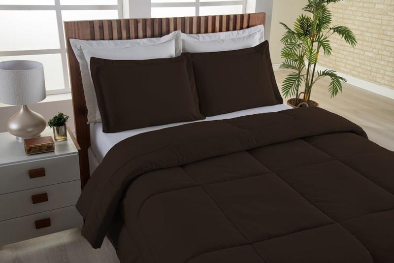 Imagem de Roupa Cama Kit Edredom Joyce Micropercal 400 Fios Cama Casal Queen Liso 3pcs Toque Acetinado Macio