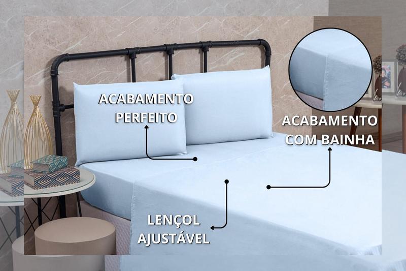 Imagem de Roupa Cama Solteiro 200 Fios Lençol Virol Sem Elástico de Algodão