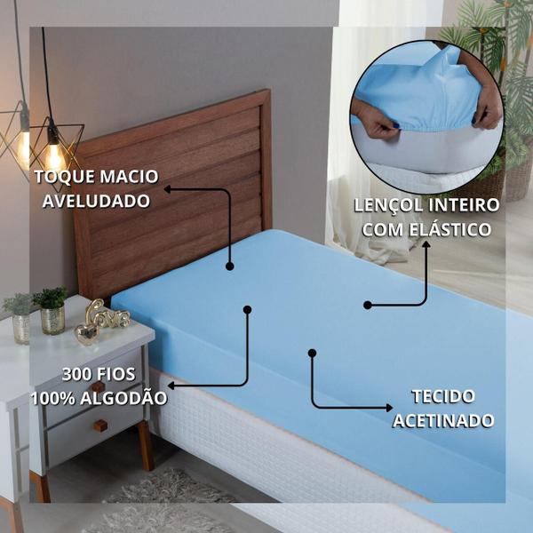 Imagem de Roupa Cama Solteiro 300 Fios Lençol com Elástico de Algodão