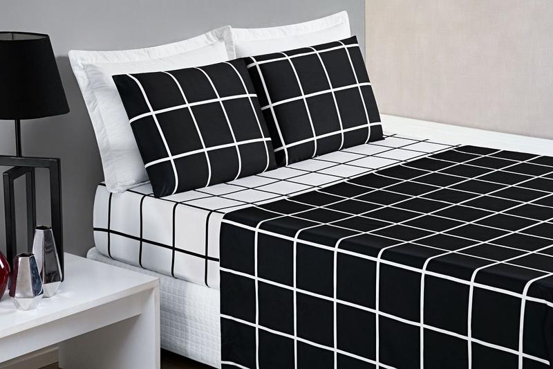 Imagem de Roupa de Cama Casal Padrão Completo 4 Peças Grid 200 Fios