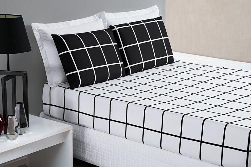 Imagem de Roupa de Cama Casal Padrão Completo 4 Peças Grid 200 Fios