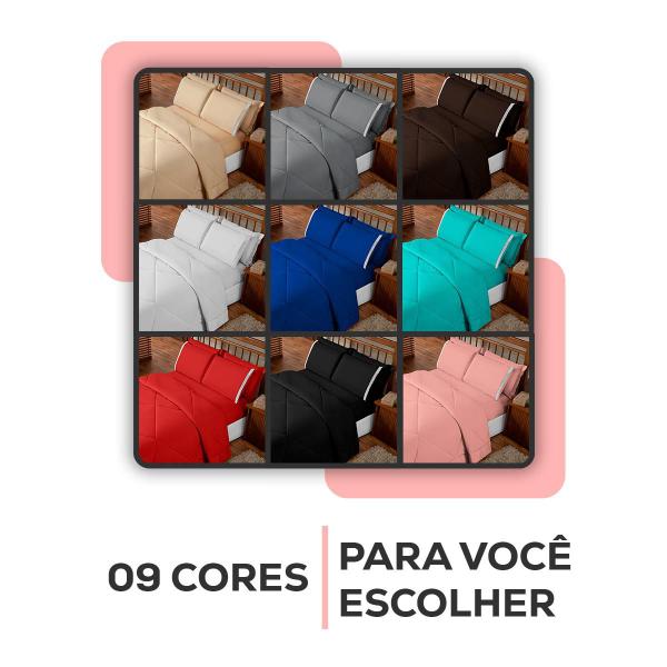 Imagem de Roupa de Cama Casal Queen com Lençol Dupla Face Elástico 6 Peças Colcha Cobre Leito Premium Completo