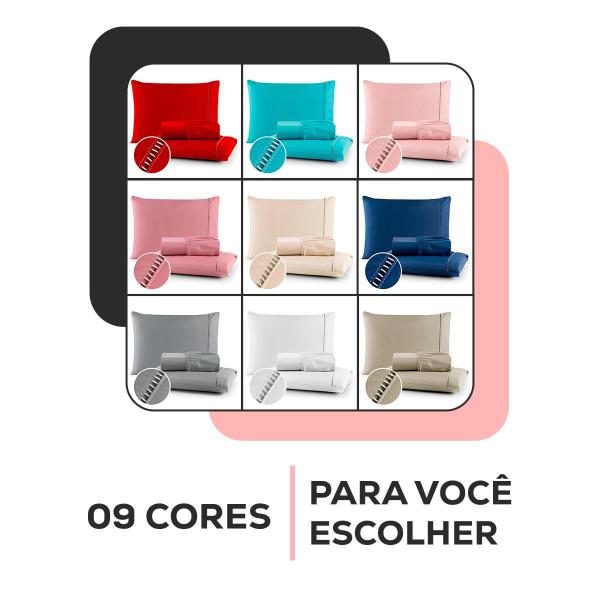 Imagem de Roupa de Cama Casal Queen Size Jogo Lençol 400 Fios Micropercal 3 Pçs Toque Macio Premium