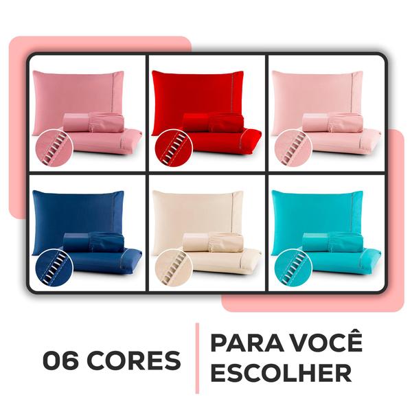 Imagem de Roupa de Cama Casal Queen Size Jogo Lençol 400 Fios Micropercal 3 Pçs Toque Macio Premium