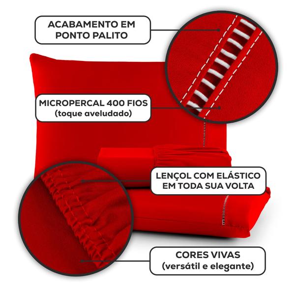 Imagem de Roupa de Cama Casal Queen Size Jogo Lençol 400 Fios Micropercal 3 Pçs Toque Macio Premium