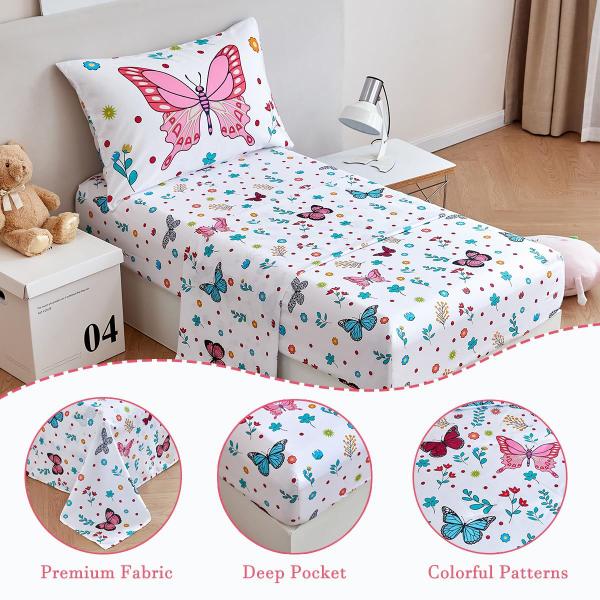 Imagem de Roupa de cama infantil PERFEMET, 4 peças, rosa borboleta, floral