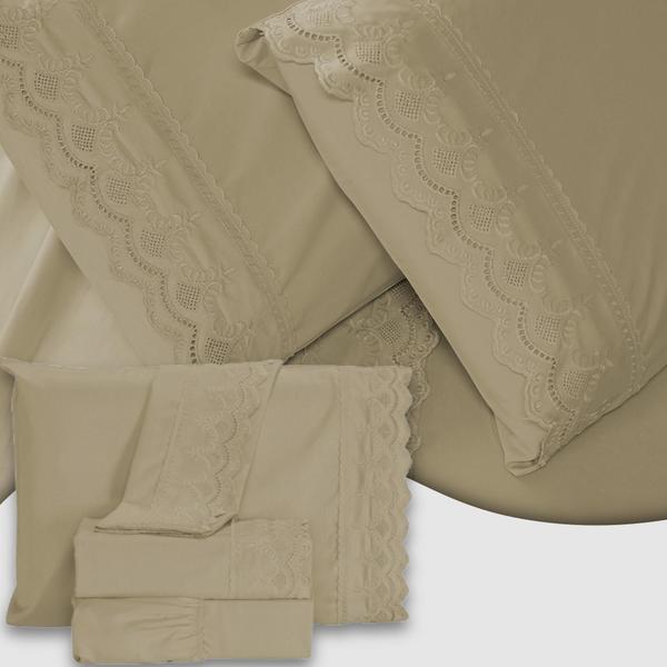 Roupa de Cama Jogo De Lençol Casal Padrão 4 Peças 400 Fios Micropercal Bordado Inglês Toqu... Roupa de Cama Jogo De Lençol Casal Padrão 4 Peças 400 Fios Micropercal Bordado Inglês Toqu...