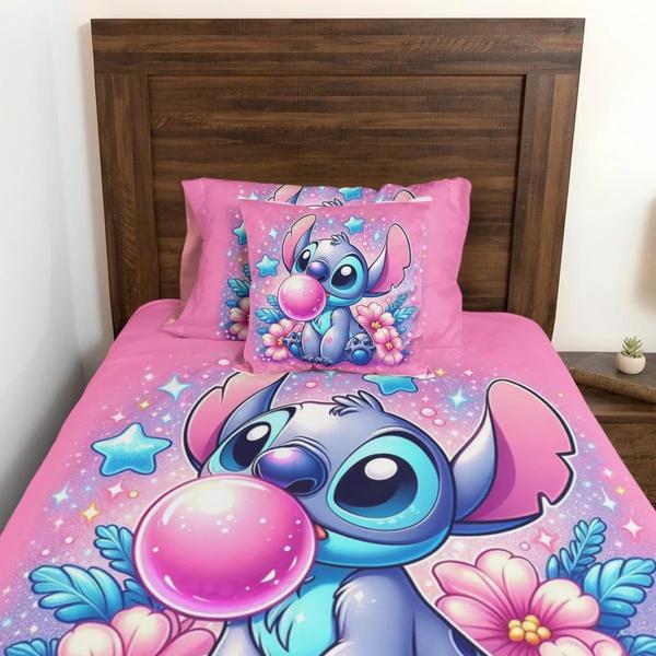 Imagem de Roupa De Cama Solteiro 2 Peças Lilo & Stitch Mascando Chiclete