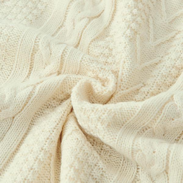 Imagem de Roupa de cama Throw Blanket Longhui Cream Acrylic Cable Knit Sherpa