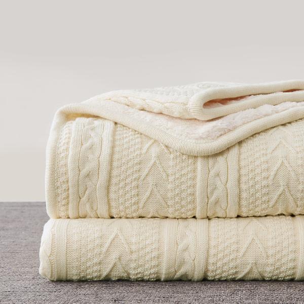 Imagem de Roupa de cama Throw Blanket Longhui Cream Acrylic Cable Knit Sherpa