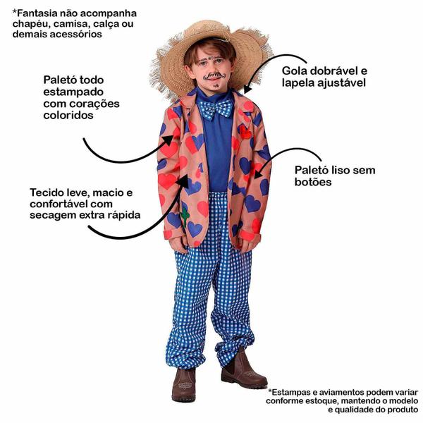 Roupa Festa Junina Infantil Menino Noivo Caipira Paletó Corações