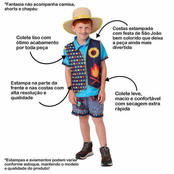 Imagem de Roupa Festa Junina Masculina Infantil Colete Caipira Bandeirinhas