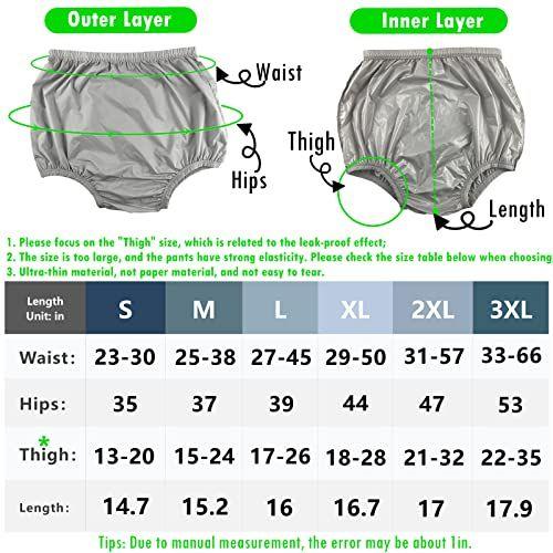 Imagem de Roupa interior adulto à prova de fugas para incontinência, capa de fralda de baixo ruído reutilizável para adultos, cobertura cinzenta de plástico para calças unissex 2Pcs (3XL, cinzento)