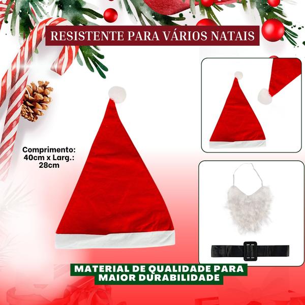 Imagem de Roupa Papai Noel Completa Feltro Tamanho Unico Blusão Calça Gorro Cinto Barba Fantasia natal