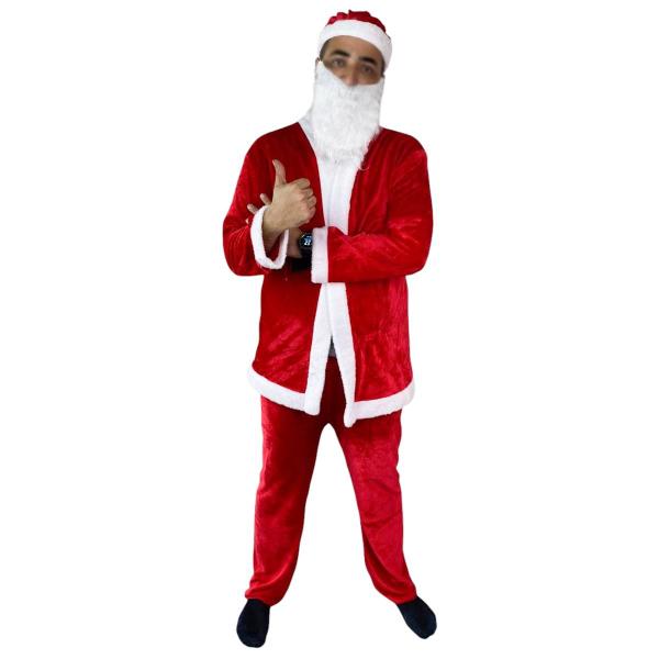 Imagem de Roupa Papai Noel Luxo 5 Peças Natal Fantasia Natalina Completa Adulto Brilhante