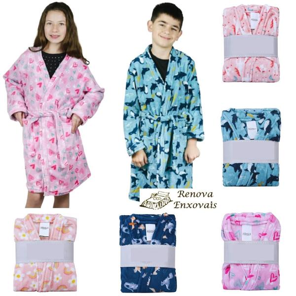 RoupĂŁo Infantil Microfibra de Banho Menino ou Menina Feminino ou Masculino Estampado Quimo... RoupĂŁo Infantil Microfibra de Banho Menino ou Menina Feminino ou Masculino Estampado Quimo...