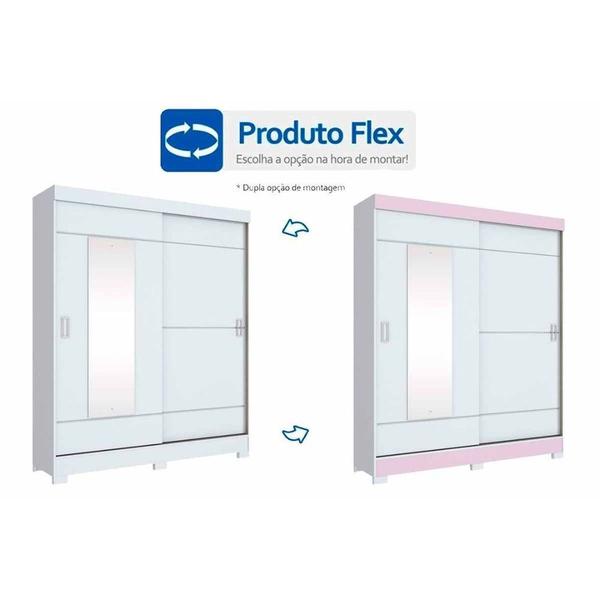 Imagem de Roupeiro 02 Portas Deslizante Com Espelho B66 Flex Branco / Rosa Chá - Briz Móveis