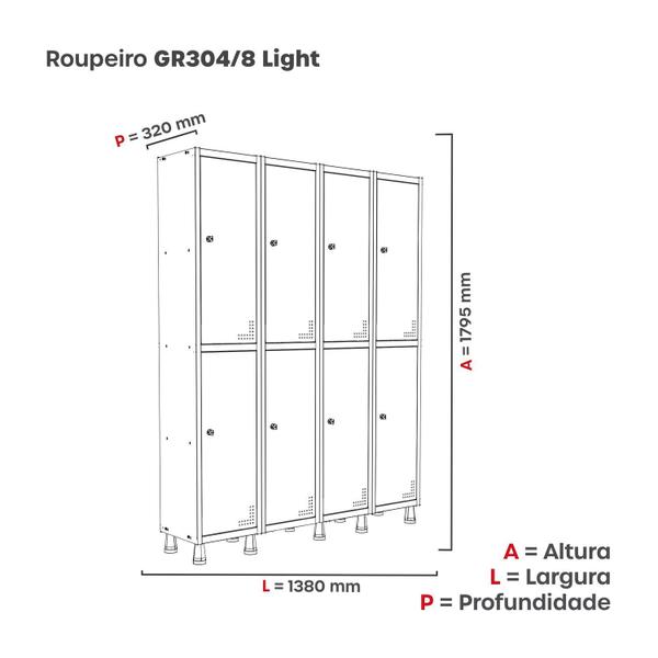 Imagem de Roupeiro Aco Light 4v 08 Portas Gr304/8