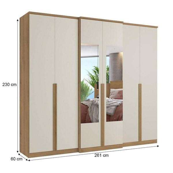 Imagem de Roupeiro Casal 6 Portas THB Valência Glass, Cappuccino/Off White, 261 cm