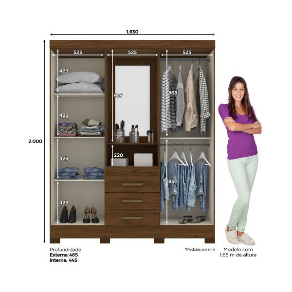 Imagem de Roupeiro Casal Com 4 Portas 3 Gavetas Com Espelho B24 Castanho / Off White - Briz Móveis