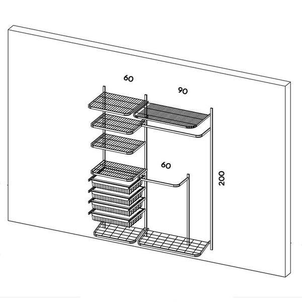 Imagem de Roupeiro Closet Modulado Aramado Gaveta Sapateira Aço 1,60m BR