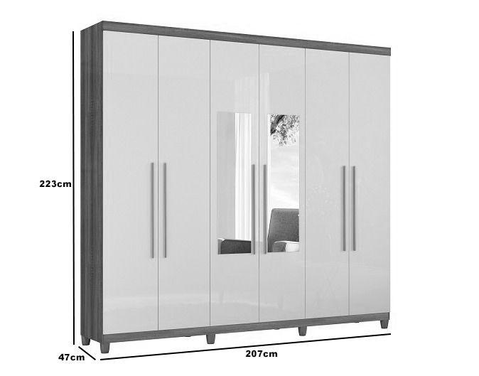 Imagem de Roupeiro Com Espelho 6 Portas e 3 Gavetas Porto Bello Preto - Rud Rack