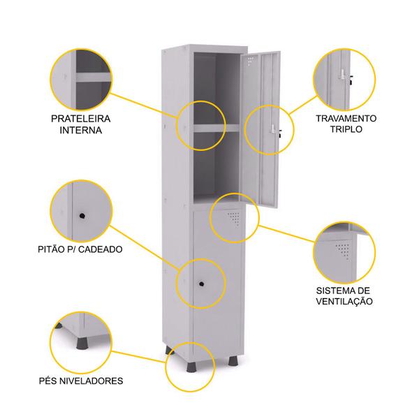 Imagem de Roupeiro de aço 1m 02 portas c/ prat. pitão pandin - cinza