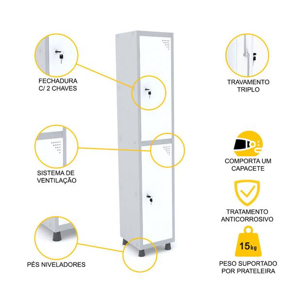 Roupeiro de aço 1m 02 portas fechadura pandin - cinza/branco Imagem de Roupeiro de aço 1m 02 portas fechadura pandin - cinza/branco