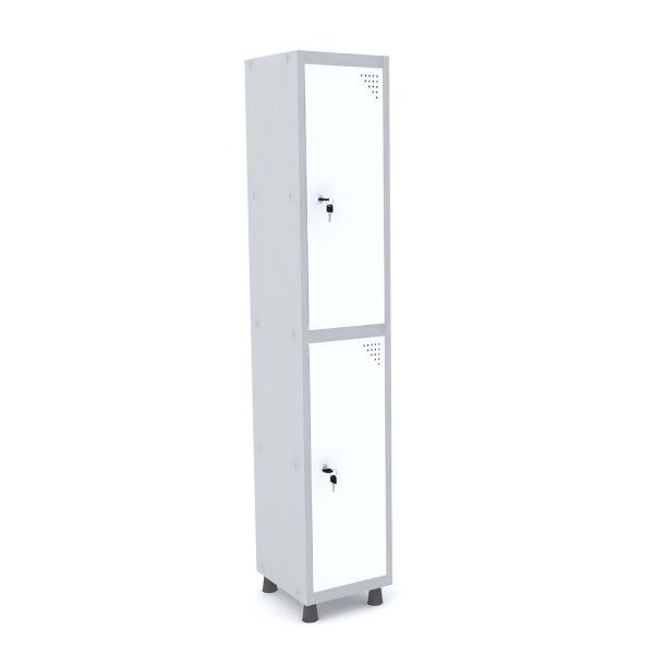 Roupeiro de aço 1m 02 portas fechadura pandin - cinza/branco Imagem de Roupeiro de aço 1m 02 portas fechadura pandin - cinza/branco