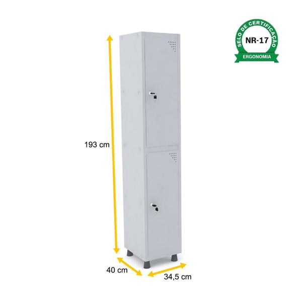 Imagem de Roupeiro de aço 1m 02 portas fechadura pandin - cinza