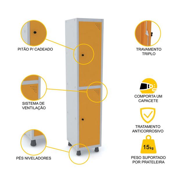 Imagem de Roupeiro de aço 1m 02 portas pitão pandin - cinza/laranja