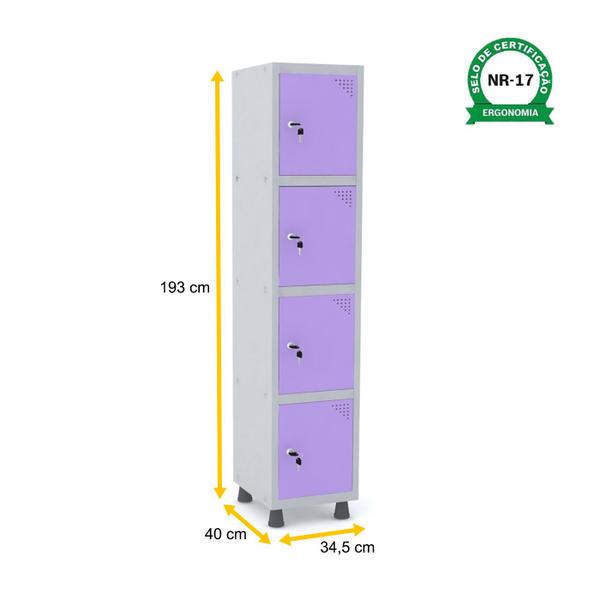 Imagem de Roupeiro de aço 1m 04 portas fechadura pandin - cinza/lilás