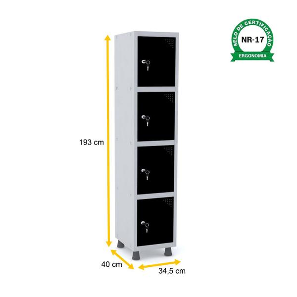 Imagem de Roupeiro de aço 1m 04 portas fechadura pandin - cinza/preto