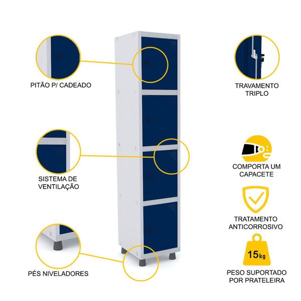 Imagem de Roupeiro de aço 1m 04 portas pitão pandin - cinza/azul del rey