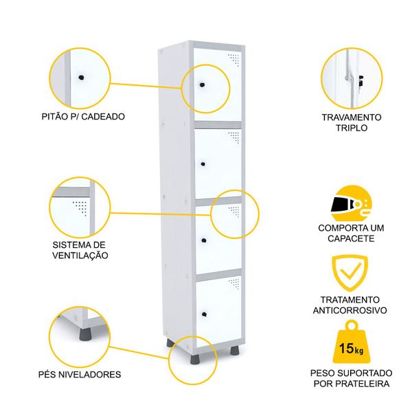 Imagem de Roupeiro de aço 1m 04 portas pitão pandin - cinza/branco