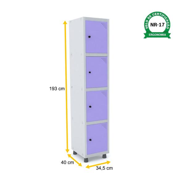 Imagem de Roupeiro de aço 1m 04 portas pitão pandin - cinza/lilás