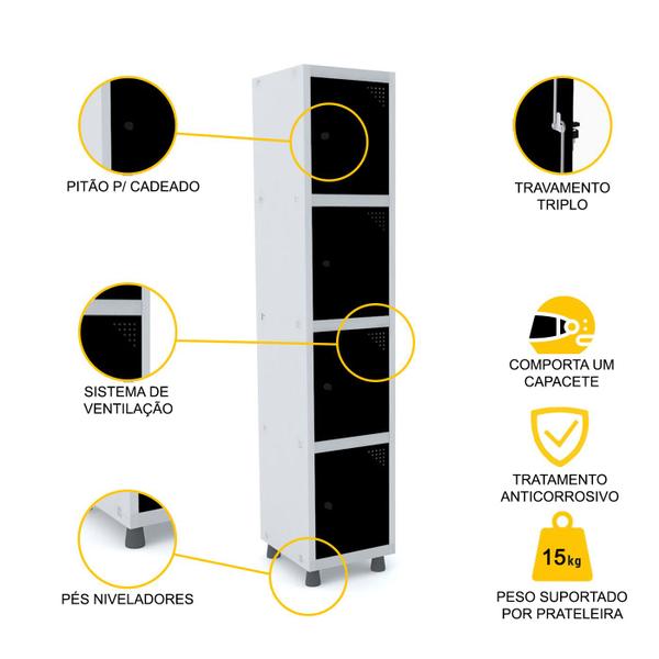 Imagem de Roupeiro de aço 1m 04 portas pitão pandin - cinza/preto
