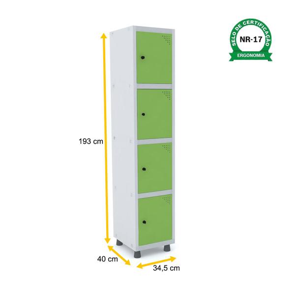 Imagem de Roupeiro de aço 1m 04 portas pitão pandin - cinza/verde