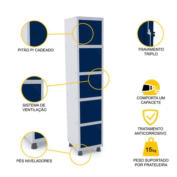 Imagem de Roupeiro de aço 1m 05 portas pitão pandin - cinza/azul del rey