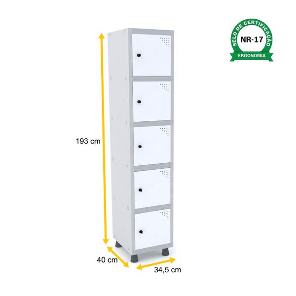 Imagem de Roupeiro de aço 1m 05 portas pitão pandin - cinza/branco