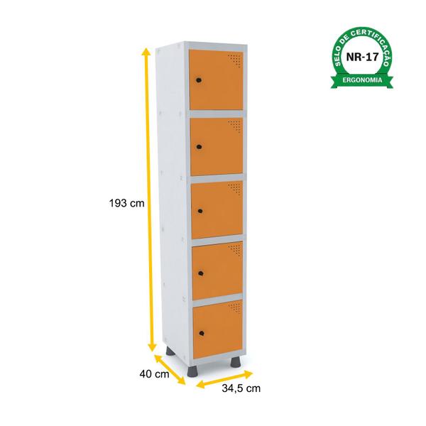 Imagem de Roupeiro de aço 1m 05 portas pitão pandin - cinza/laranja