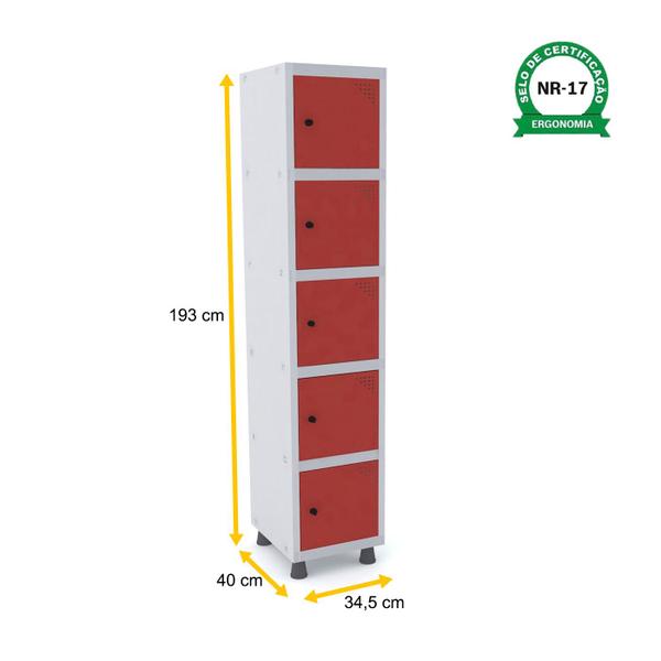 Imagem de Roupeiro de aço 1m 05 portas pitão pandin - cinza/vermelho