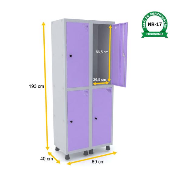 Roupeiro de aço 2m 04 portas pitão pandin - cinza/lilás Imagem de Roupeiro de aço 2m 04 portas pitão pandin - cinza/lilás