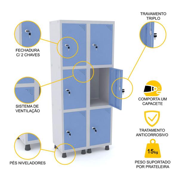 Imagem de Roupeiro de aço 2m 06 portas fechadura pandin - cinza/azul dalí